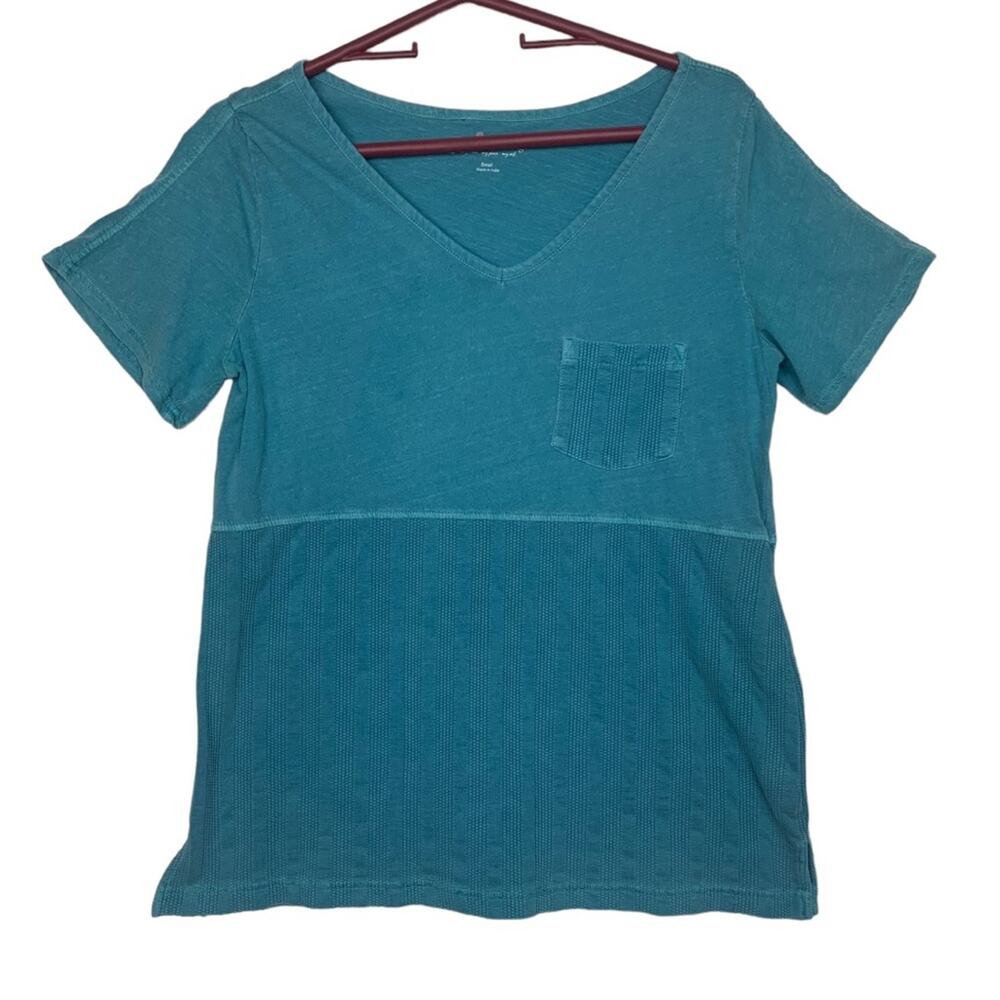 Soft Surroundings womens small blue casual texture short sleeve shirt basic